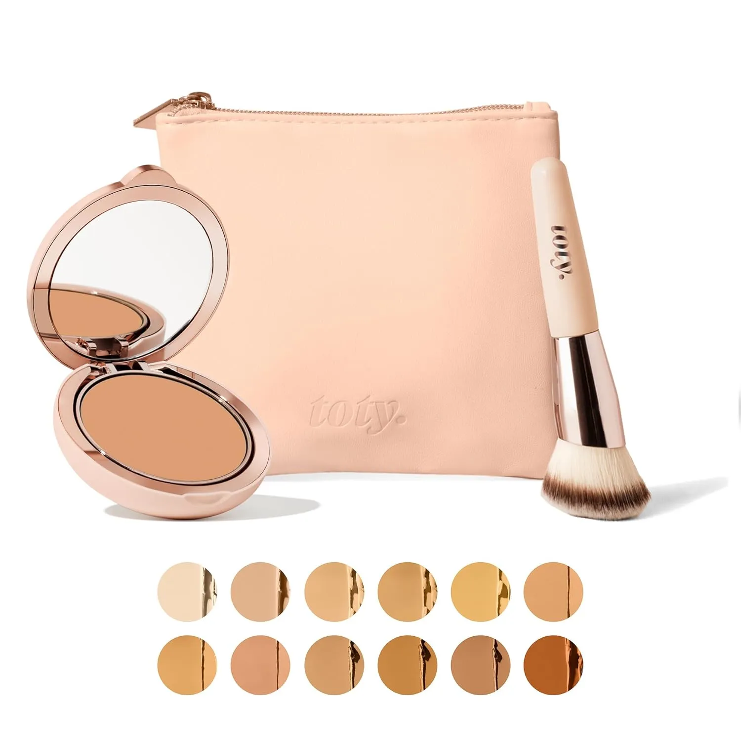 Toty by Sofia Vergara - Ilumina CC Creamy Compact SPF 50  Rosita Bag Vegan Soft Leather Makeup Bag   Ilumina Brush - CC cream foundation with spf 50 - MAKEUP - 1W Bundle