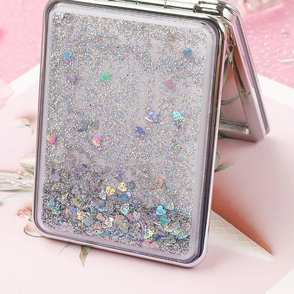 Travel Compact Double Sided Makeup Mirror Portable Folding Mirror, Silver, Square