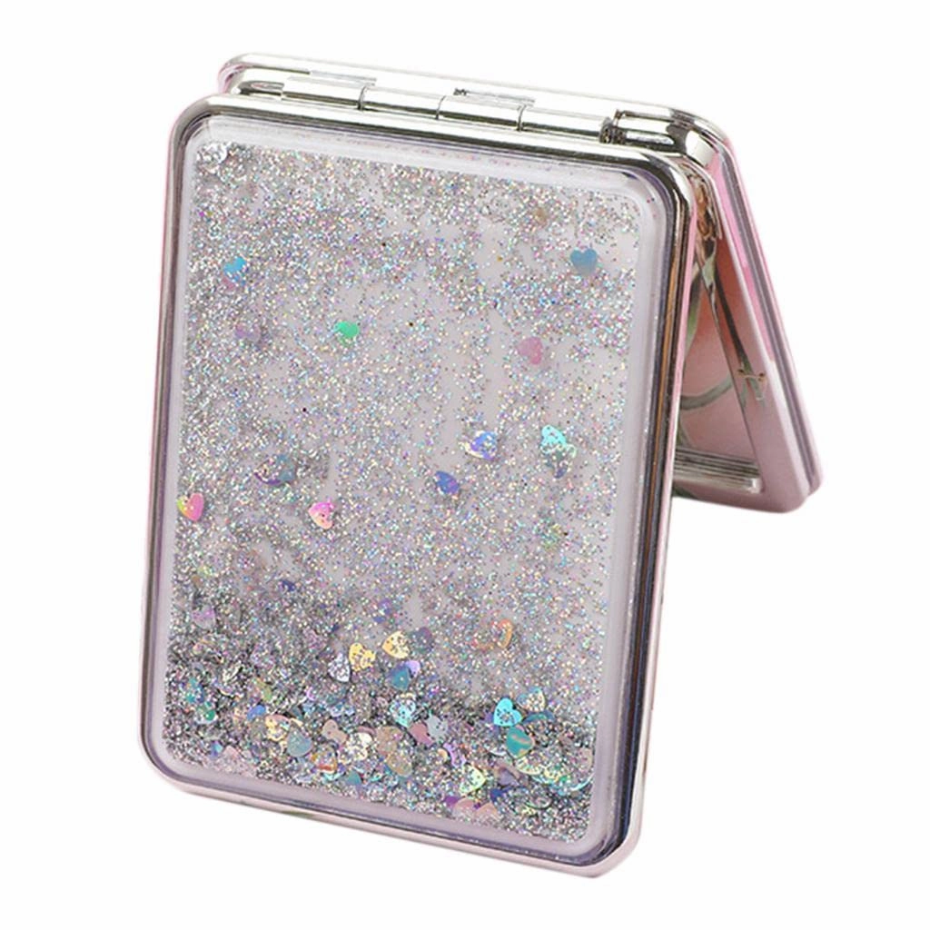 Travel Compact Double Sided Makeup Mirror Portable Folding Mirror, Silver, Square