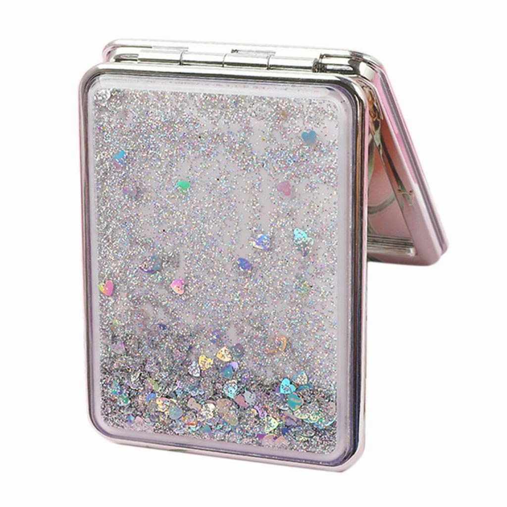 Travel Compact Double Sided Makeup Mirror Portable Folding Mirror, Silver, Square