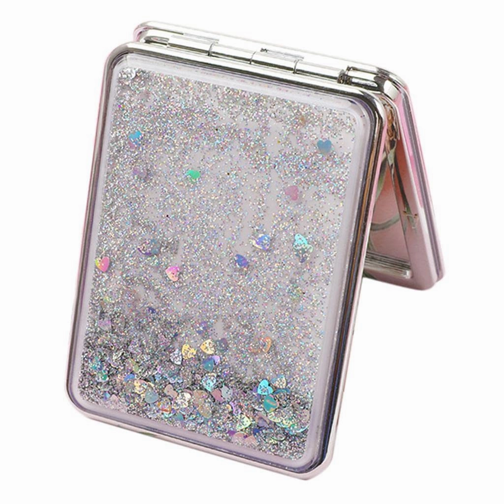 Travel Compact Double Sided Makeup Mirror Portable Folding Mirror, Silver, Square