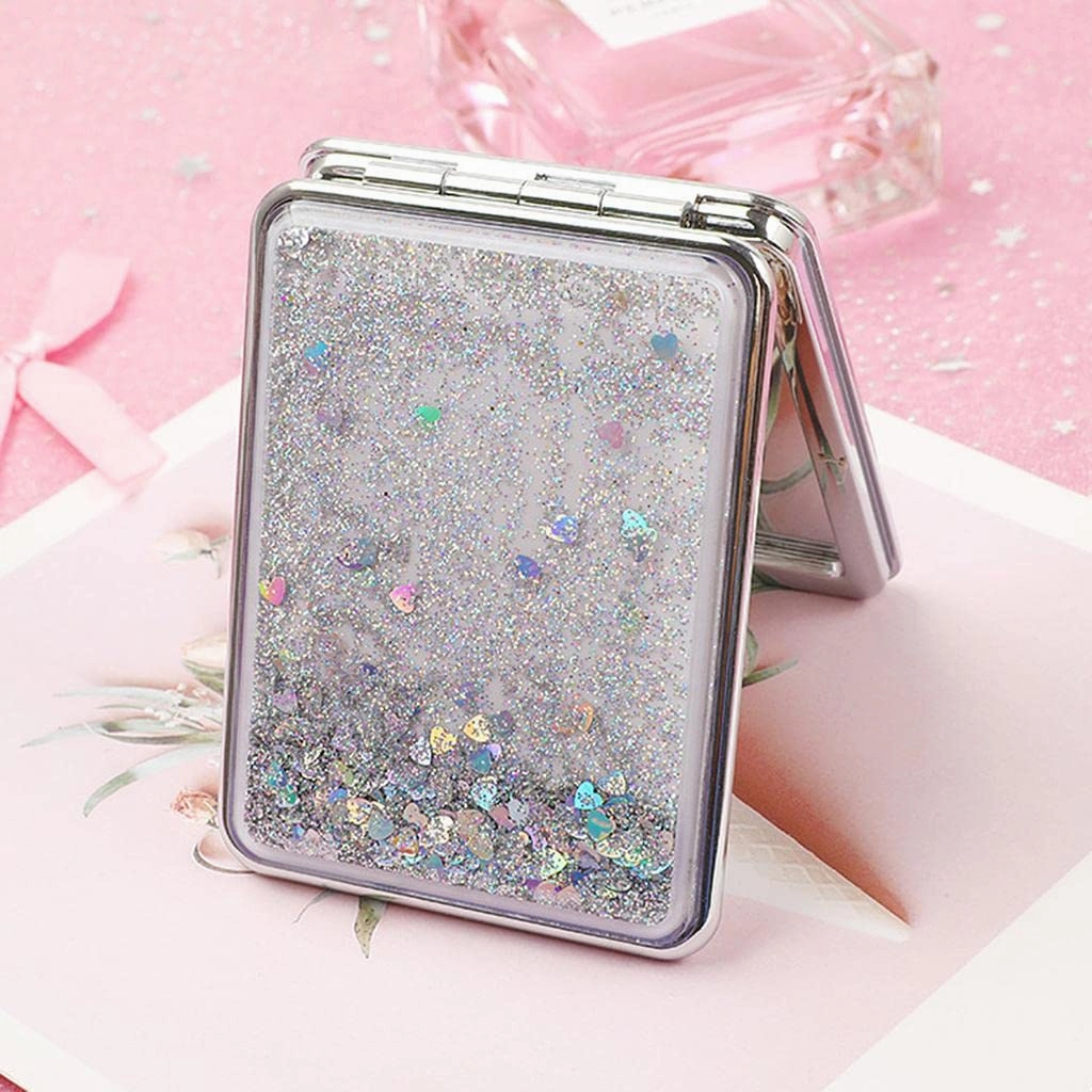 Travel Compact Double Sided Makeup Mirror Portable Folding Mirror, Silver, Square
