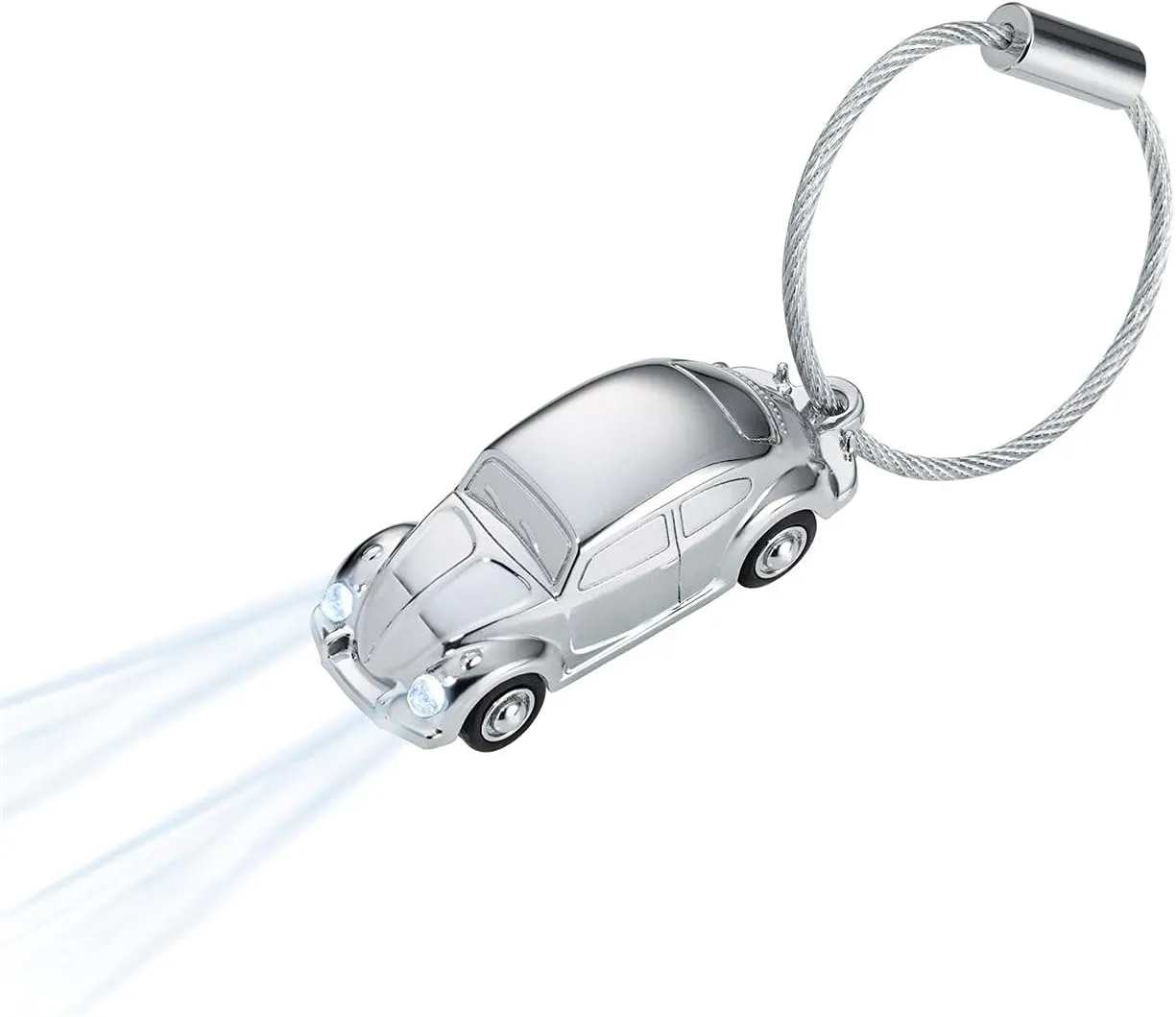 TROIKA Light Beetle 1964 - KR16-40/CH - Keyring Volkswagen car, with White LED Light - cast Metal- Shiny - Chrome Plated - Silver