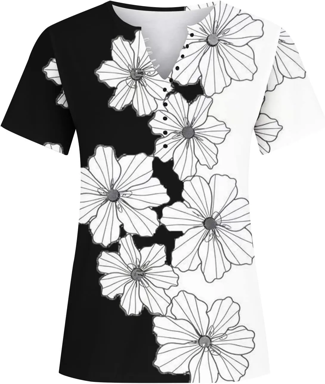 Tunic Tops for Women Trendy Summer Casual Short Sleeve Half Button Floral Blouses Hide Belly Loose Fitting Shirts