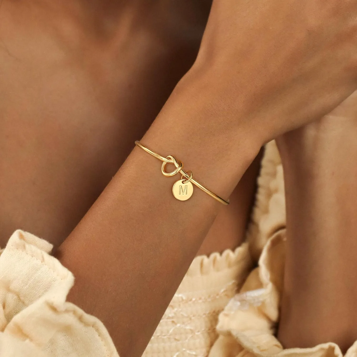 Turandoss Gold Initial Bracelets for Women - Dainty Gold Knot Letter A-Z Initial Bracelet for Women, Personalized Cuff Bangle Bracelet for Women, Gold Jewelry for Women