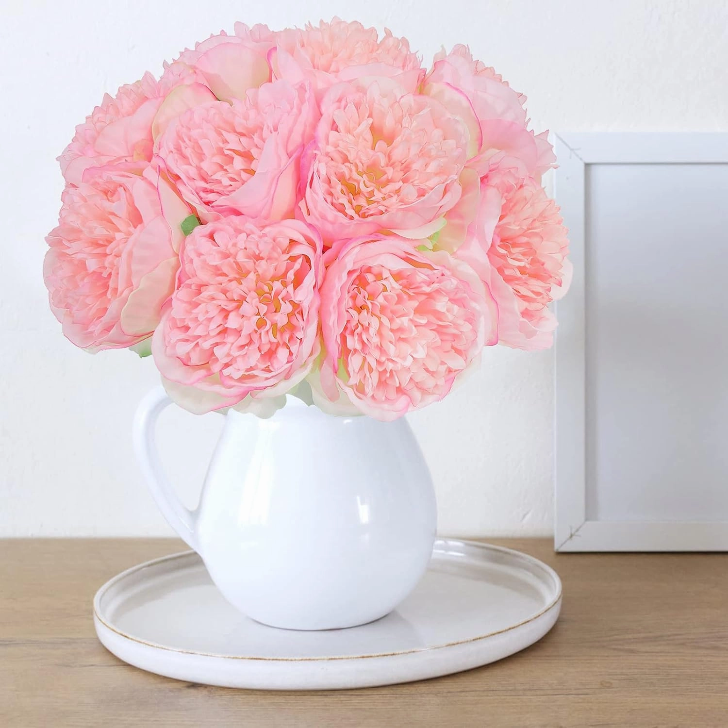 U'Artlines 20 Heads Artificial Peony Silk Flower Leaf Home Office Wedding Party Festival Bar Decor (Pink)