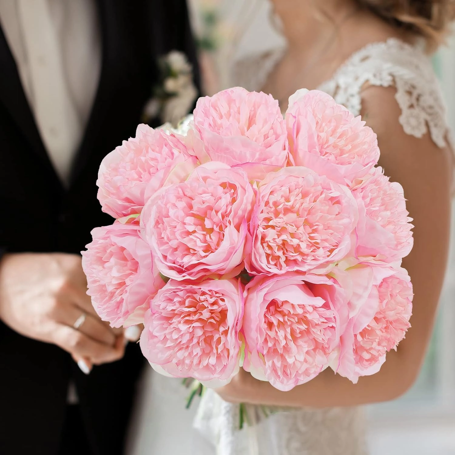 U'Artlines 20 Heads Artificial Peony Silk Flower Leaf Home Office Wedding Party Festival Bar Decor (Pink)
