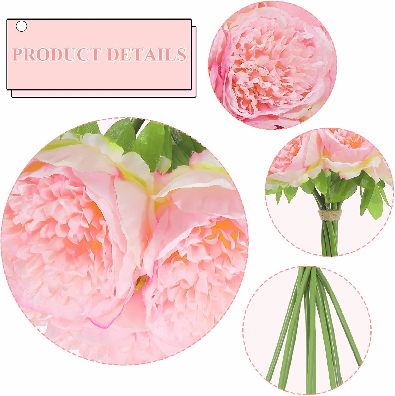 U'Artlines 20 Heads Artificial Peony Silk Flower Leaf Home Office Wedding Party Festival Bar Decor (Pink)