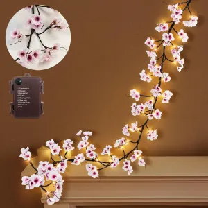 Uieke Lighted Cherry Blossom Garland with Timer 48 LED Fairy Lights 6FT for Mantle, Artificial Flower Vines with Lights 8 Modes Battery Operated Home Fireplace Wedding Party Room Decor