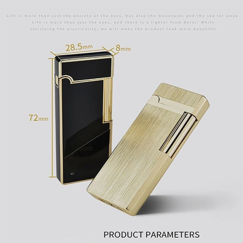 Ultra-Thin Butane Soft Flame Lighter, Side Pulley Ignition Flint Ignition, Adjustable Flame, Refillable, Portable Lighter Can Be Put Into Cigarette Box, Gift for Men and Women(Gold)
