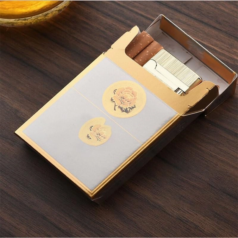 Ultra-Thin Butane Soft Flame Lighter, Side Pulley Ignition Flint Ignition, Adjustable Flame, Refillable, Portable Lighter Can Be Put Into Cigarette Box, Gift for Men and Women(Gold)