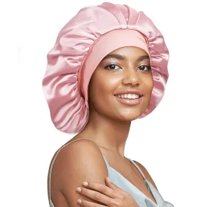 Umisleep 22 Momme 100% Real Mulberry Silk Bonnet for Sleeping Women, Large Hair Care Bonnet for Long Curly Hair, Double Layer Silk Hair Wrap with Soft Elastic Band, Non-Slip Sleep Cap, Light Pink