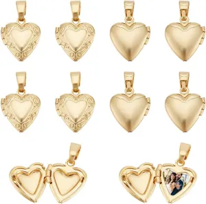UNICRAFTALE 12Pcs Heart Charms Real 18K Gold Palted Locket Photo Frame Charms Love Dangle Charms Metal Memorial Charms with Pinch Bails Memory Necklace Making for Mother's Day Gift
