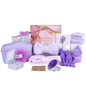 Unique Birthday Gifts for Tween Teen Girls - 40 PCS Gifts Basket Teen Girl Gifts Trendy Stuff Girls Fun Empower Gift Box, Makeup Brushes Makeup Bag Gift Set for Her,Niece,Daughter（Purple）