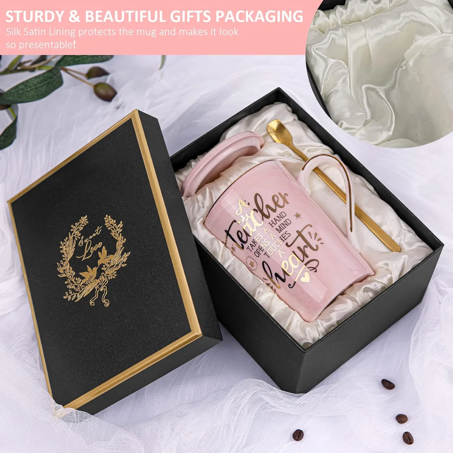 Unique Teacher Appreciation Gifts for Women - Best Teachers Day Mug for Teachers from Student, 14Oz Pink Marble Ceramic Teacher Cup with Gold Print, Birthday Retirement Graduation, Nice Gift Boxed