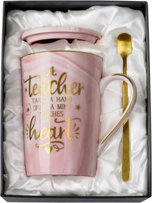 Unique Teacher Appreciation Gifts for Women - Best Teachers Day Mug for Teachers from Student, 14Oz Pink Marble Ceramic Teacher Cup with Gold Print, Birthday Retirement Graduation, Nice Gift Boxed