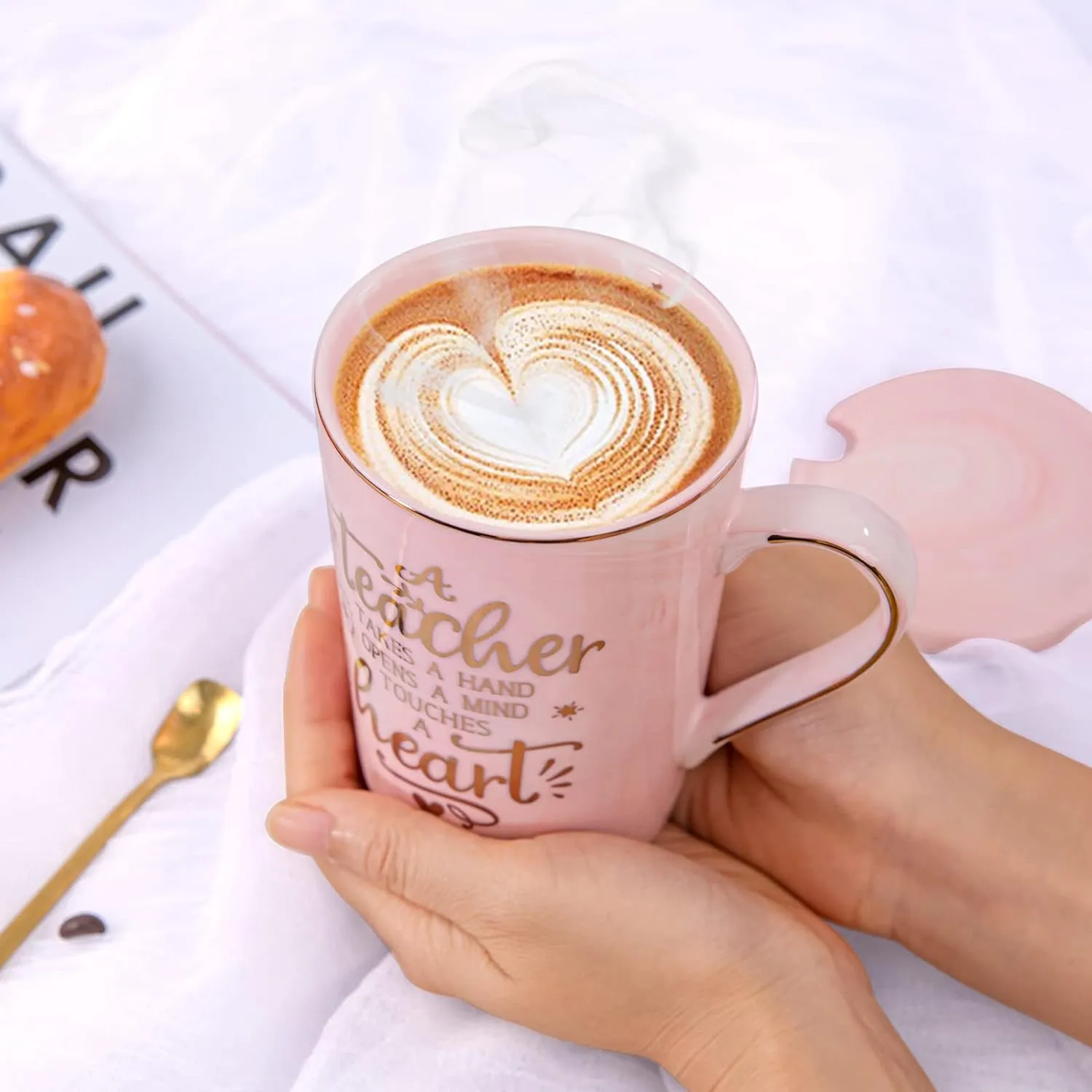 Unique Teacher Appreciation Gifts for Women - Best Teachers Day Mug for Teachers from Student, 14Oz Pink Marble Ceramic Teacher Cup with Gold Print, Birthday Retirement Graduation, Nice Gift Boxed
