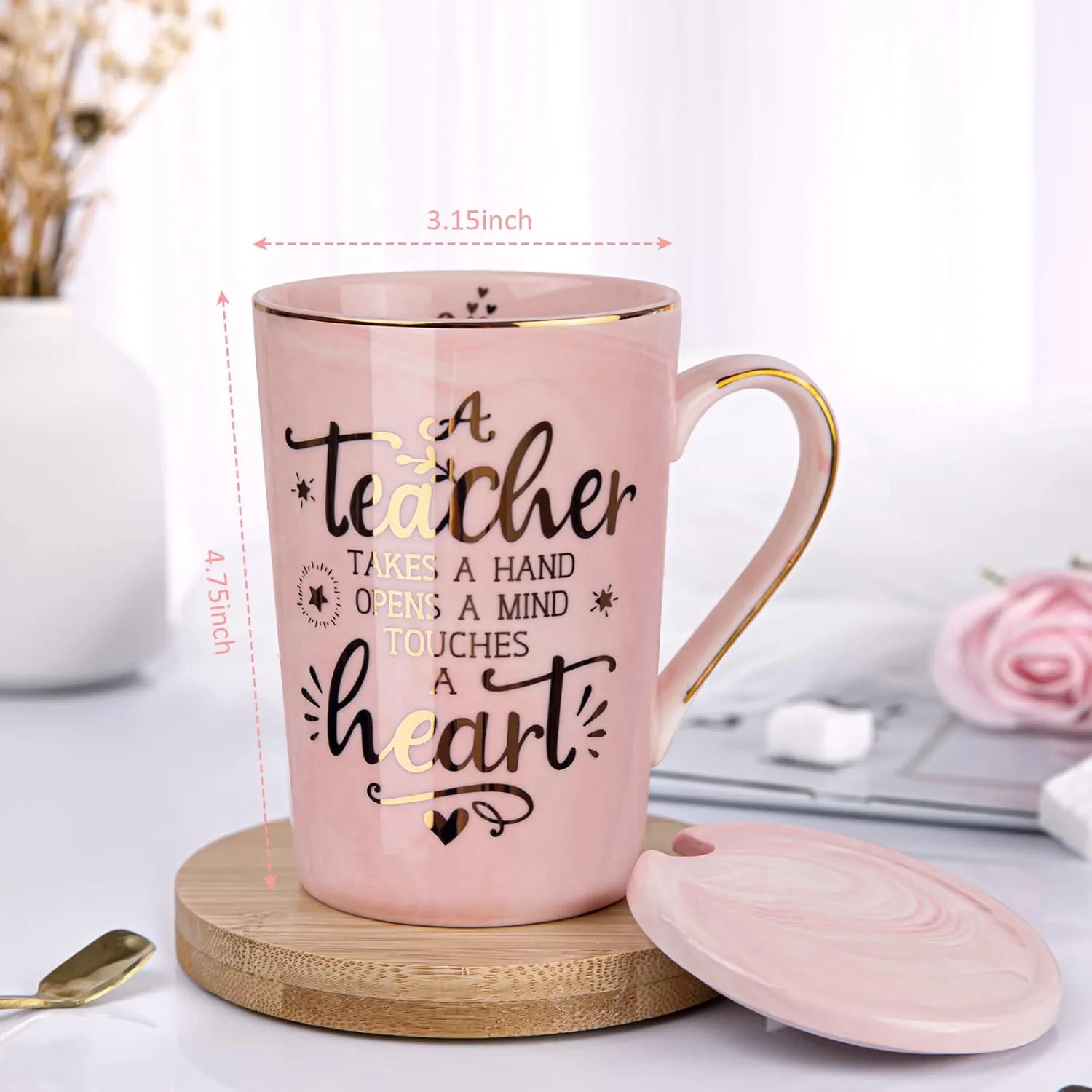 Unique Teacher Appreciation Gifts for Women - Best Teachers Day Mug for Teachers from Student, 14Oz Pink Marble Ceramic Teacher Cup with Gold Print, Birthday Retirement Graduation, Nice Gift Boxed