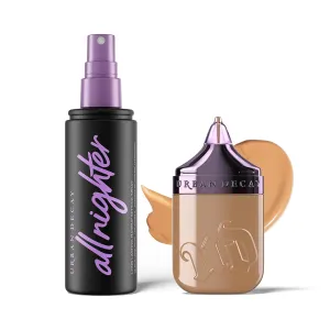 Urban Decay Waterproof Natural Matte Foundation & Setting Spray Bundle - Face Bond Foundation (17 Medium Warm) Medium Coverage - All Nighter Waterproof Setting Spray (4 Fl Oz) for Smudge-Proof Makeup