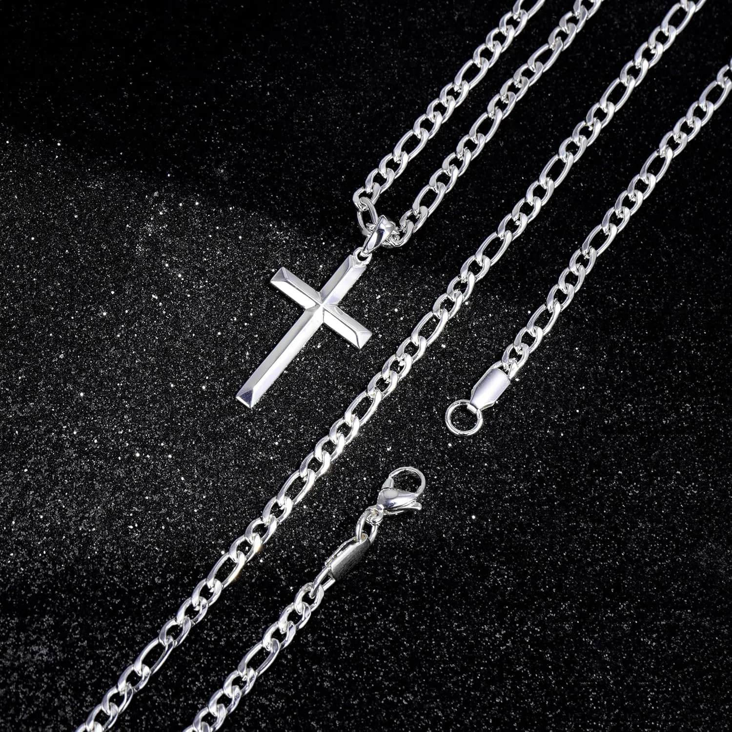 Ursteel S925 Sterling Silver Cross Necklace for Men Women - Stainless Steel Diamond Cut Chain Silver Mens Cross Necklace Jewelry 16-24 Inches