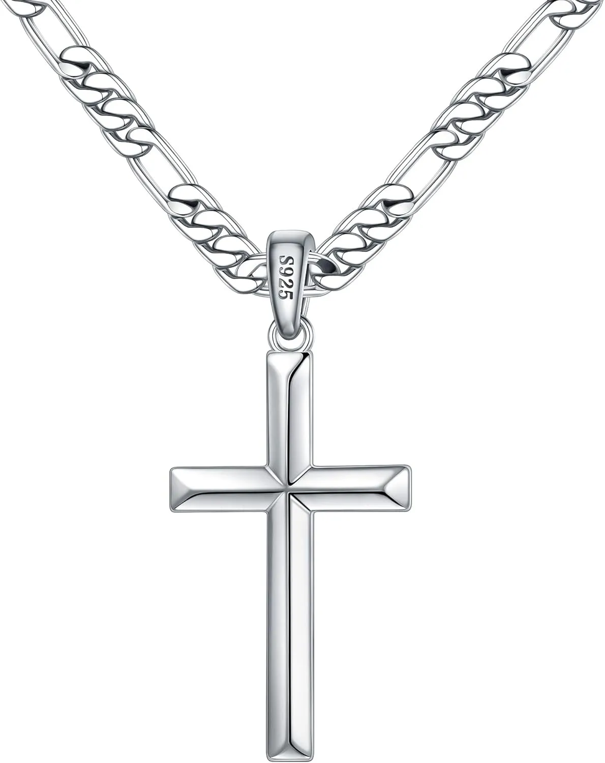 Ursteel S925 Sterling Silver Cross Necklace for Men Women - Stainless Steel Diamond Cut Chain Silver Mens Cross Necklace Jewelry 16-24 Inches
