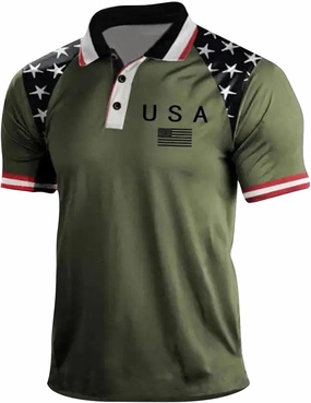 USA Polo Shirt for Men Short Sleeve Patriotic Flag Golf American Funny Shirts Big and Tall America 4Th of July Tshirts