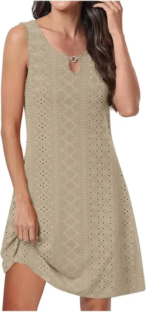 Vacation Dresses for Women 2025 Lightweight Soft Summer Sundresses Casual Cutout Sleeveless Slim Fitted Sun Dresses