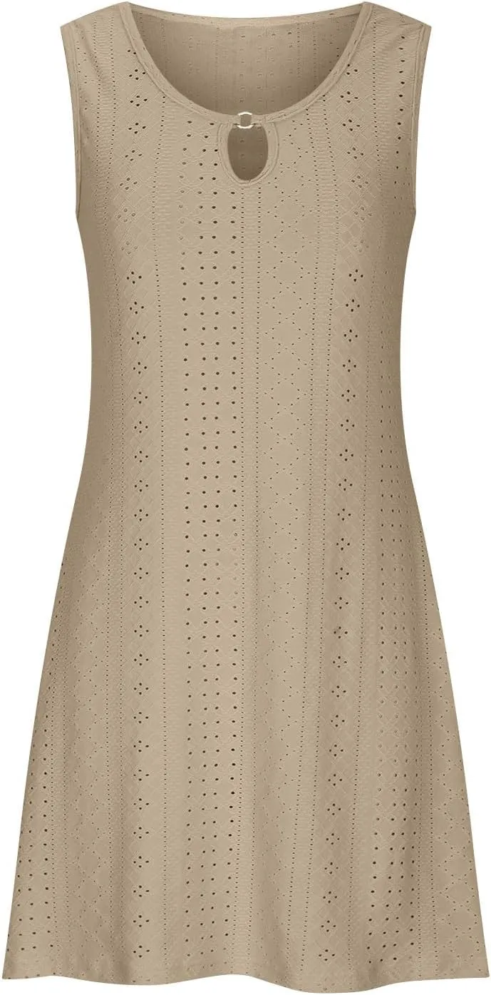 Vacation Dresses for Women 2025 Lightweight Soft Summer Sundresses Casual Cutout Sleeveless Slim Fitted Sun Dresses
