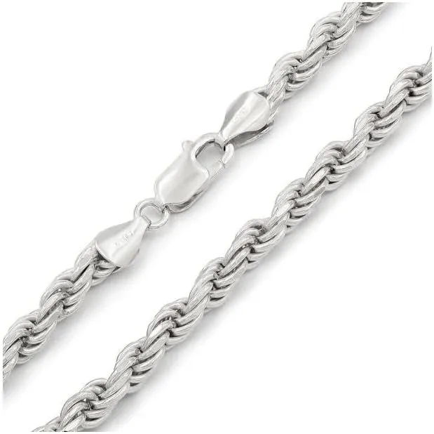 Verona Jewelers Sterling Silver Authentic Italian 4MM, 4.5MM 6MM 7.5MM 8.5 MM Solid Diamond Cut Twist Rope Chain Bracelet-Thick Braided Bracelet Chain for Men and Women