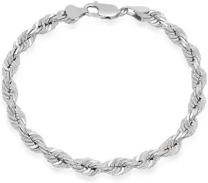 Verona Jewelers Sterling Silver Authentic Italian 4MM, 4.5MM 6MM 7.5MM 8.5 MM Solid Diamond Cut Twist Rope Chain Bracelet-Thick Braided Bracelet Chain for Men and Women