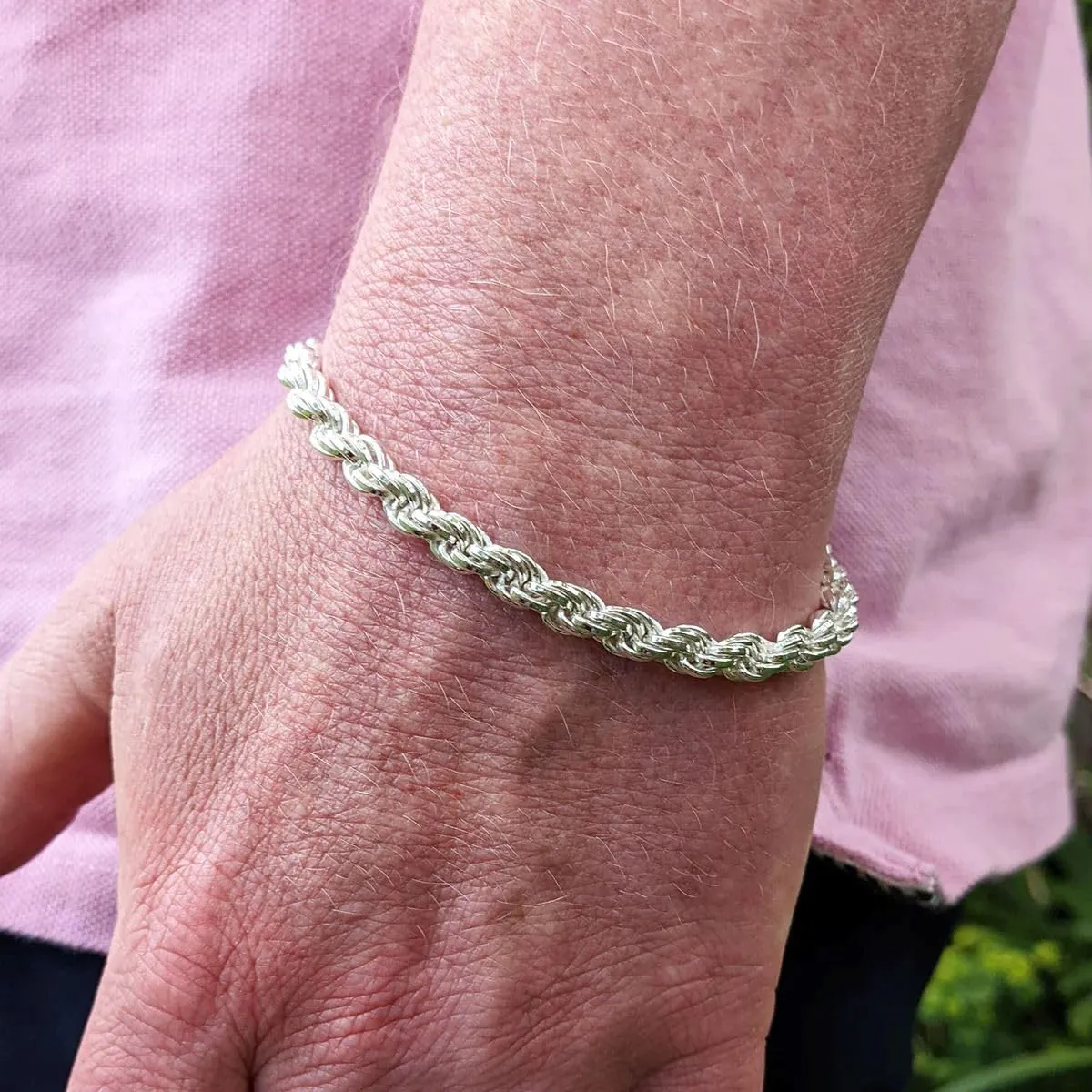 Verona Jewelers Sterling Silver Authentic Italian 4MM, 4.5MM 6MM 7.5MM 8.5 MM Solid Diamond Cut Twist Rope Chain Bracelet-Thick Braided Bracelet Chain for Men and Women