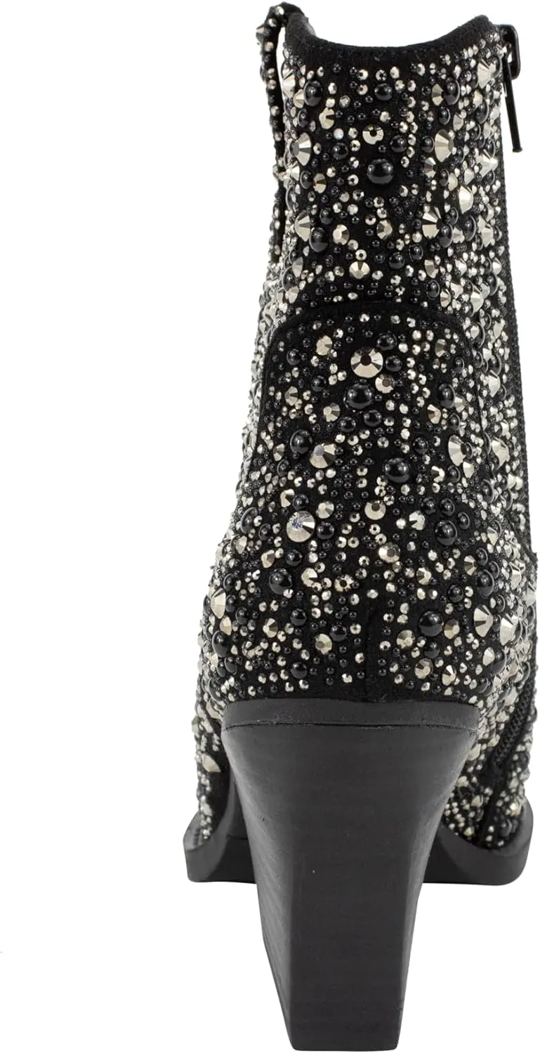 Very G Women’s Kady Pearl Boots | Cowboy Boot for Women with Glitter Accents | Durable, Comfortable, Stylish Shiny Ankle Booties with 3 1/4" Chunky Heel for Special Occasions and Everyday Chic