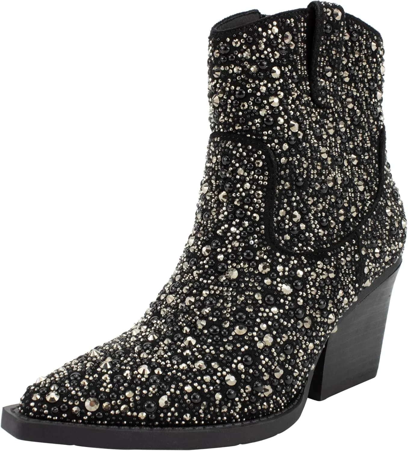Very G Women’s Kady Pearl Boots | Cowboy Boot for Women with Glitter Accents | Durable, Comfortable, Stylish Shiny Ankle Booties with 3 1/4" Chunky Heel for Special Occasions and Everyday Chic
