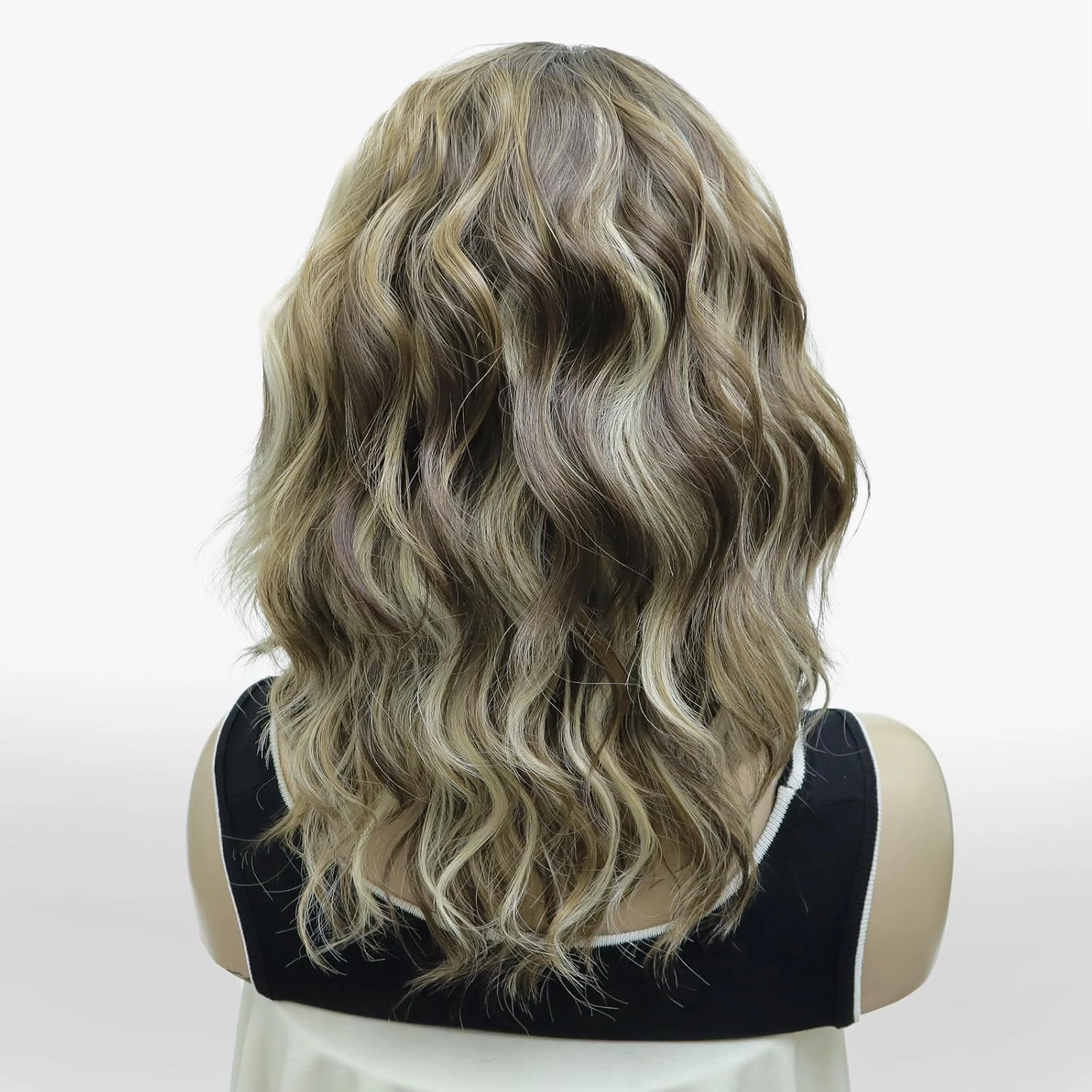 Vibe Brown Blonde Lace Front Wigs Short Bob Wavy Wigs Synthetic Hair Wig Free Part with Natural Hairline Shoulder Length for Women (Vibe Brown Blonde)