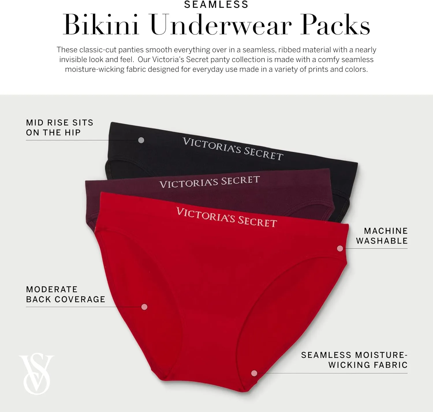 Victoria's Secret Women's Seamless Bikini Underwear, Moderate Coverage Panties for Women, Multi Pack (XS-XXL)