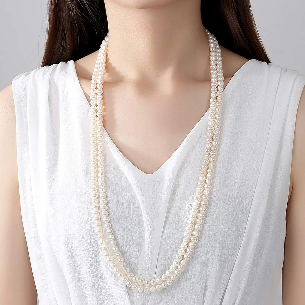 VIKI LYNN Long Pearl Necklace 6-7mm AAA Quality Freshwater Cultured Pearl Jewelry for Women