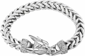 Viking Dragon Bracelet for Men, 316L Stainless Steel Cuban Link Chain 10mm Width, 8.2 Inch Length, Vintage Silver/Black/Steel/Gold, Punk Norse Jewelry Gifts for Him Husband