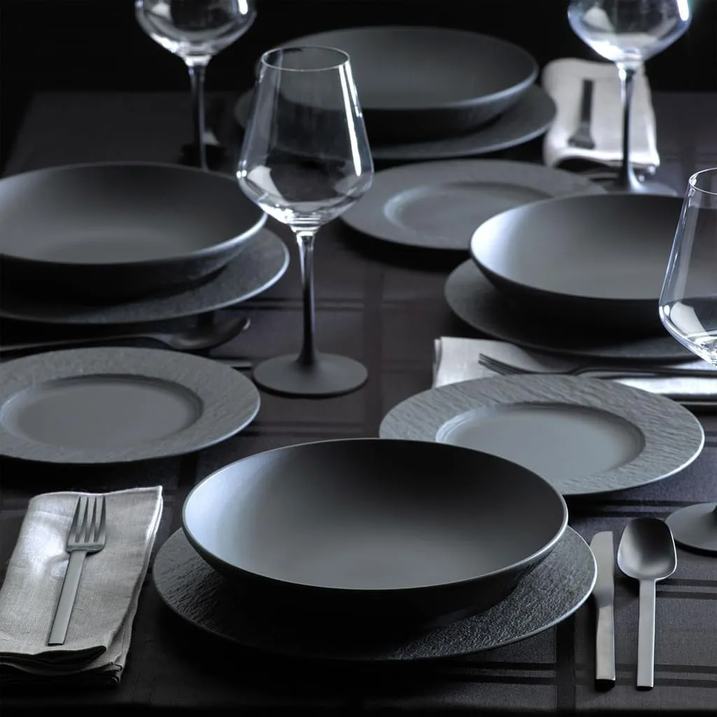 Villeroy & Boch Manufacture Rock 12-Piece Dinnerware Set, Service for 4, Dinner Plates, Salad Plates & Pasta Bowls, Premium Porcelain, Made in Germany, Matte Black