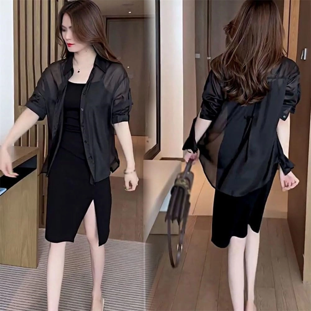 Visulong Shirt, Summer Sunscreen Chiffon Shirt Long Sleeve, Women Lightweight Sunscreen Sheer Cardigan Uv Block