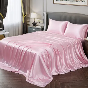 Vonty Satin Sheets Twin Silky Soft Satin Bed Sheets Pink Sheet Set, 1 Deep Pocket Fitted Sheet   1 Flat Sheet   1 Pillowcases