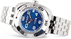 Vostok | Classic Amphibian Automatic Self-Winding Russian Diver Wrist Watch | WR 200 m | Fashion | Business | Casual Men's Watches | Model 710432 Steel Bracelet