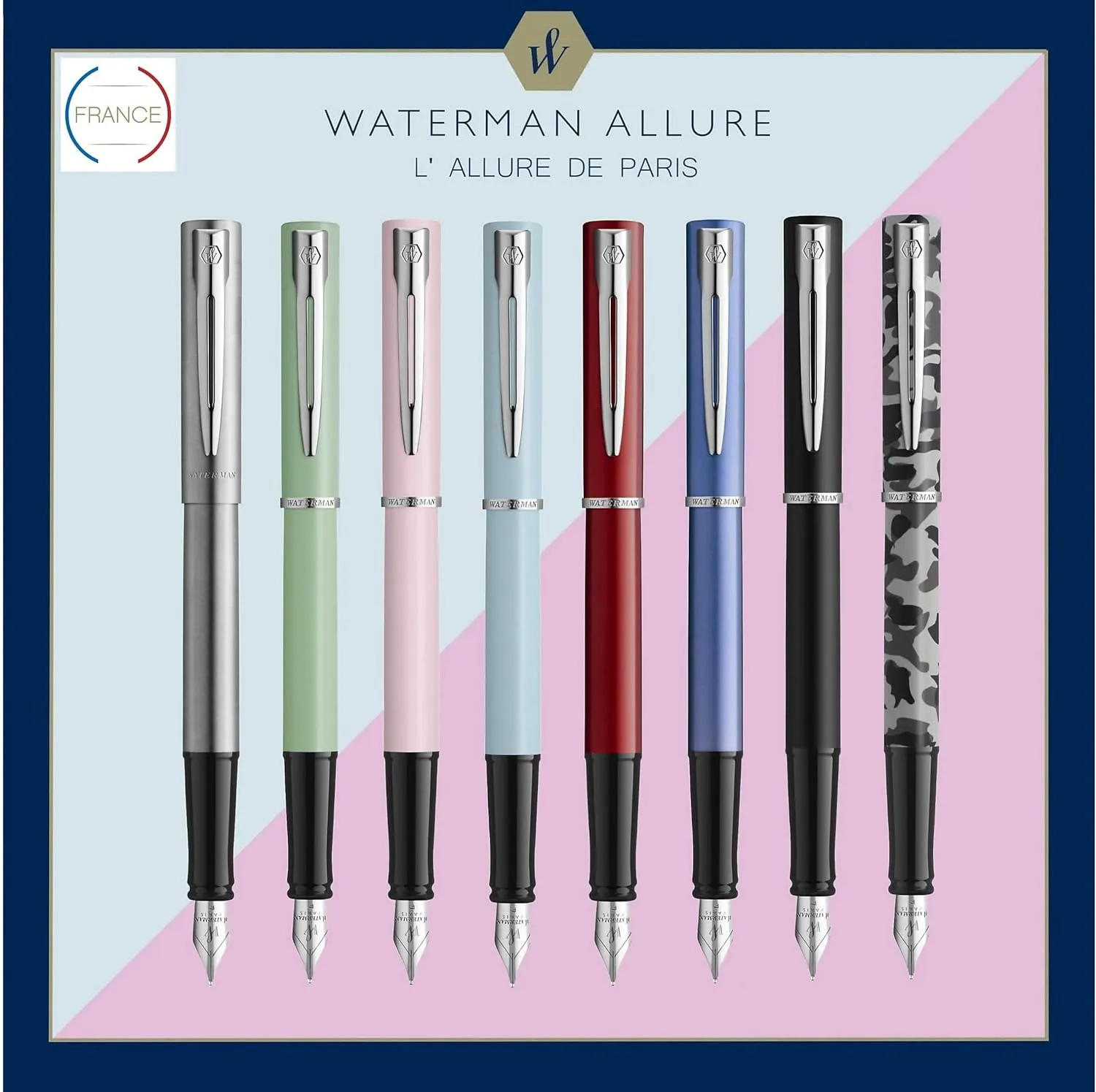Waterman Graduate Allure Fountain Pen, Black Lacquer, Fine Nib, Blue Ink, Gift Box