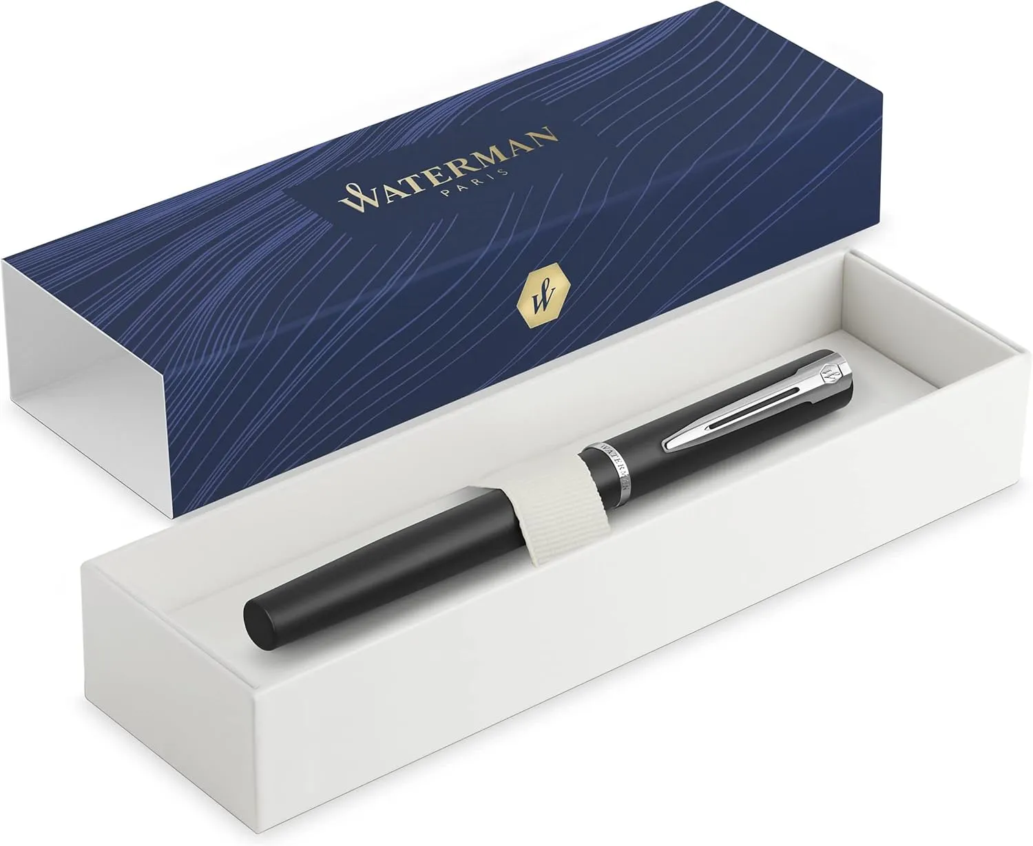 Waterman Graduate Allure Fountain Pen, Black Lacquer, Fine Nib, Blue Ink, Gift Box