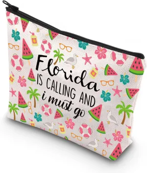 WCGXKO Florida Vacation Gift - Travel Gift Pouch, Zipper Makeup Bag - 'Florida Is Calling And I Must Go'