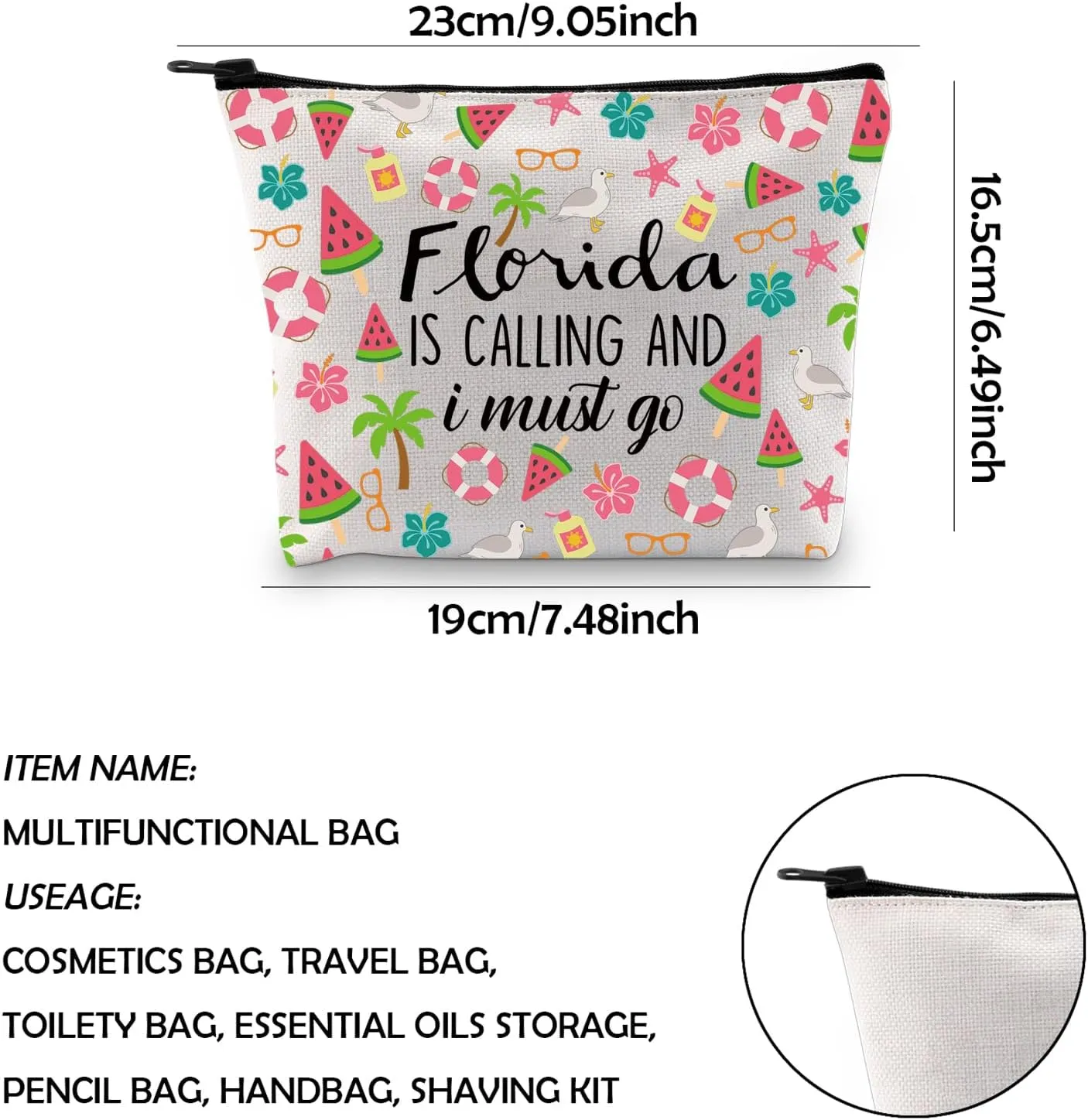 WCGXKO Florida Vacation Gift - Travel Gift Pouch, Zipper Makeup Bag - 'Florida Is Calling And I Must Go'