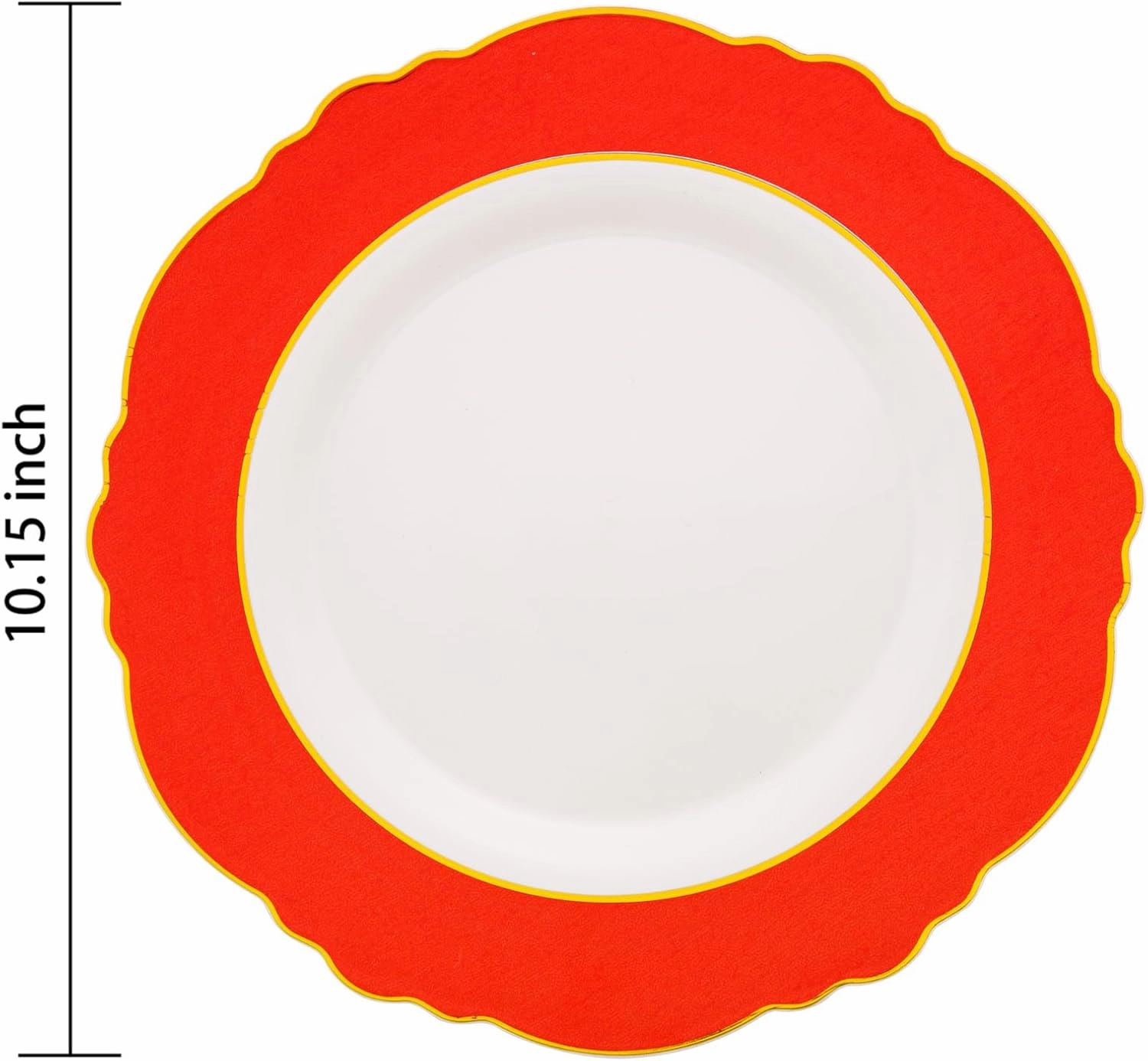 WDF 60pcs Red Plastic Plates Gold Rim - 10.25inch Red Dinner Plates Disposable Plates Table Decor for Memorial Day