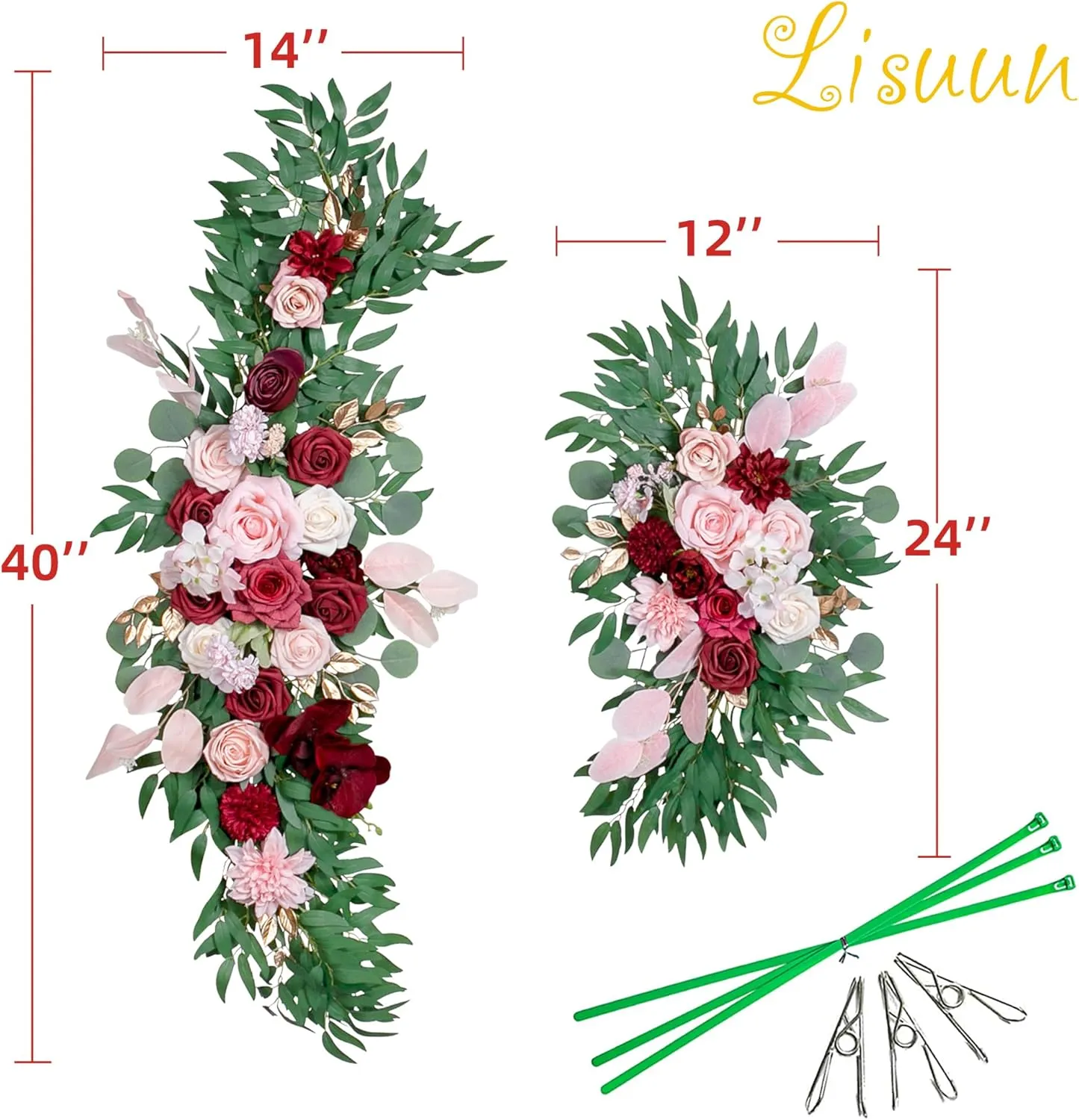 Wedding Arch Flowers, Artificial Flowers for Decoration, Large Flower Swag for Boho Styles Wedding Ceremony Floral Decor - Pack of 2