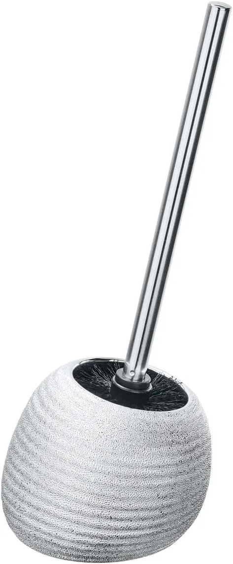 WENKO Polaris Juwel Toilet Brush Holder, Ceramic, Silver Shiny, 14.5 x 15 x 34.5 cm