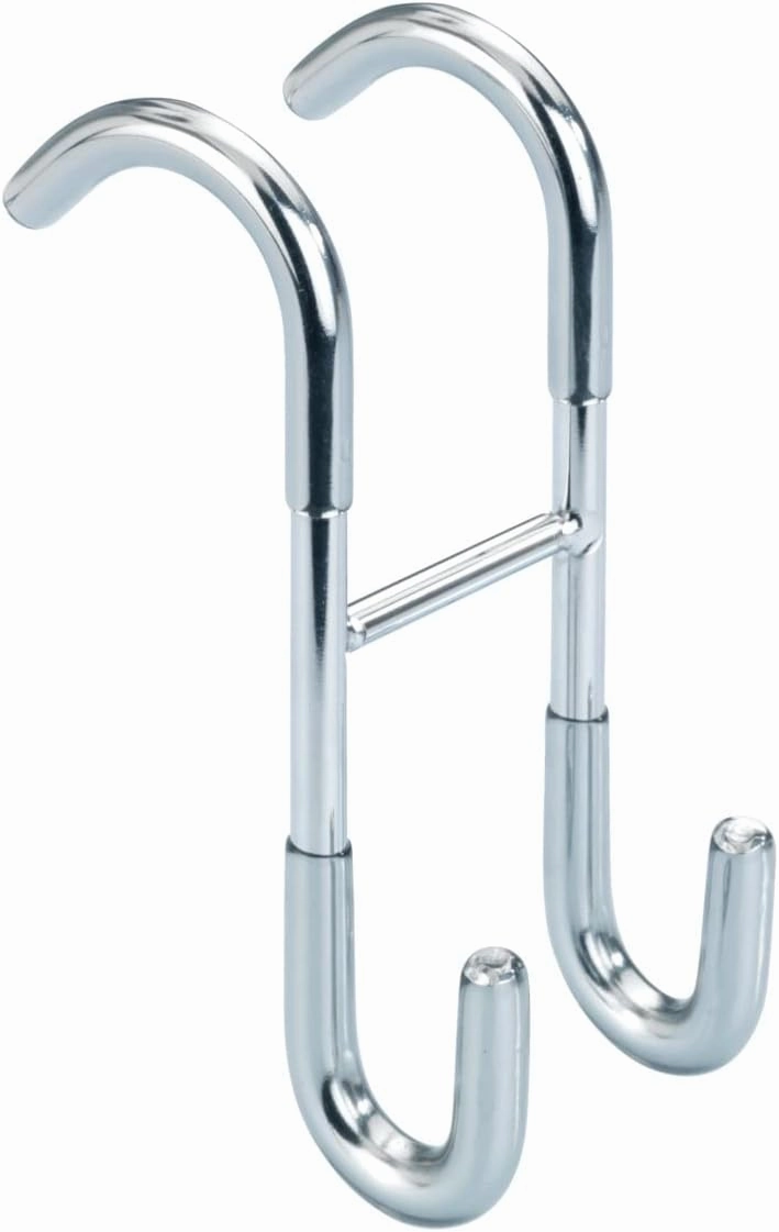 WENKO Taranto Shower Hook, 2 Hooks, for Shower Cubicles and Radiators, Hanging for Shower Squeegee and Towels, Also in Guest Toilet, Made of Stainless Steel, 5 x 12 x 7.5 cm, Shiny Silver