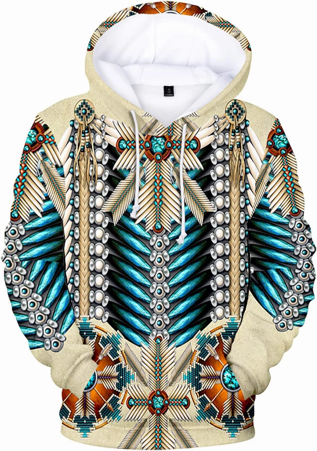 WENKOMG1 Mens Ethnic Printed Hoodies Long Sleeve Winter Fall American Indian Sweatshirt Native Style Graphic Pullover